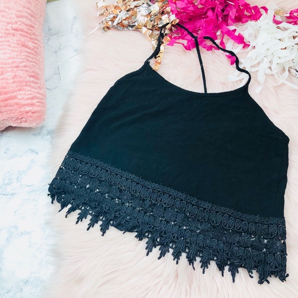 Solemio Tops - 🌵5/$25 EUC Solemio Black Lace Trim Top Small